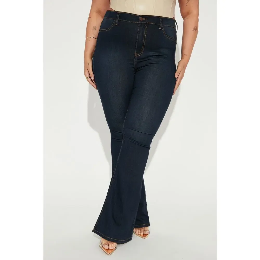 Fashion Nova Deep In My Soul Flare Jeans - Dark Denim